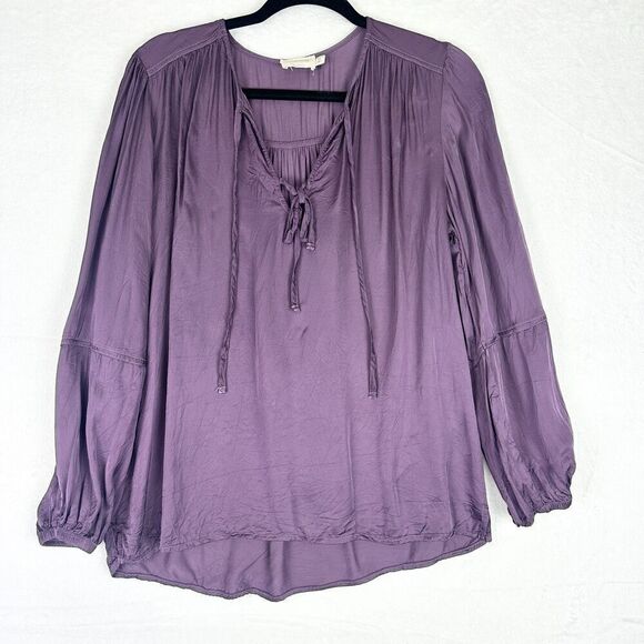 Nation LTD Sandra Seamed Peasant Blouse Purple Rain Size Medium Satin L/S - Picture 1 of 4